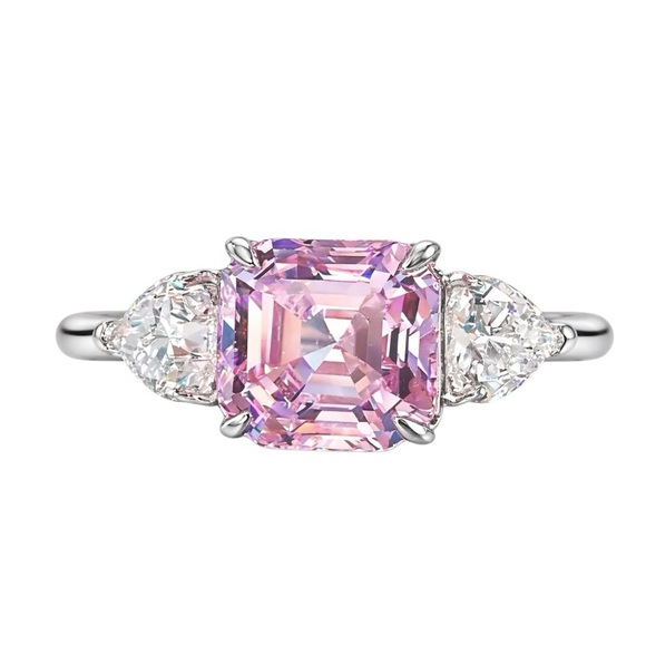 Jewelry - Asscher Cut Pink Diamond 925 Sterling Silver Ring The Jamielee